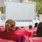 Student at outdoor movie